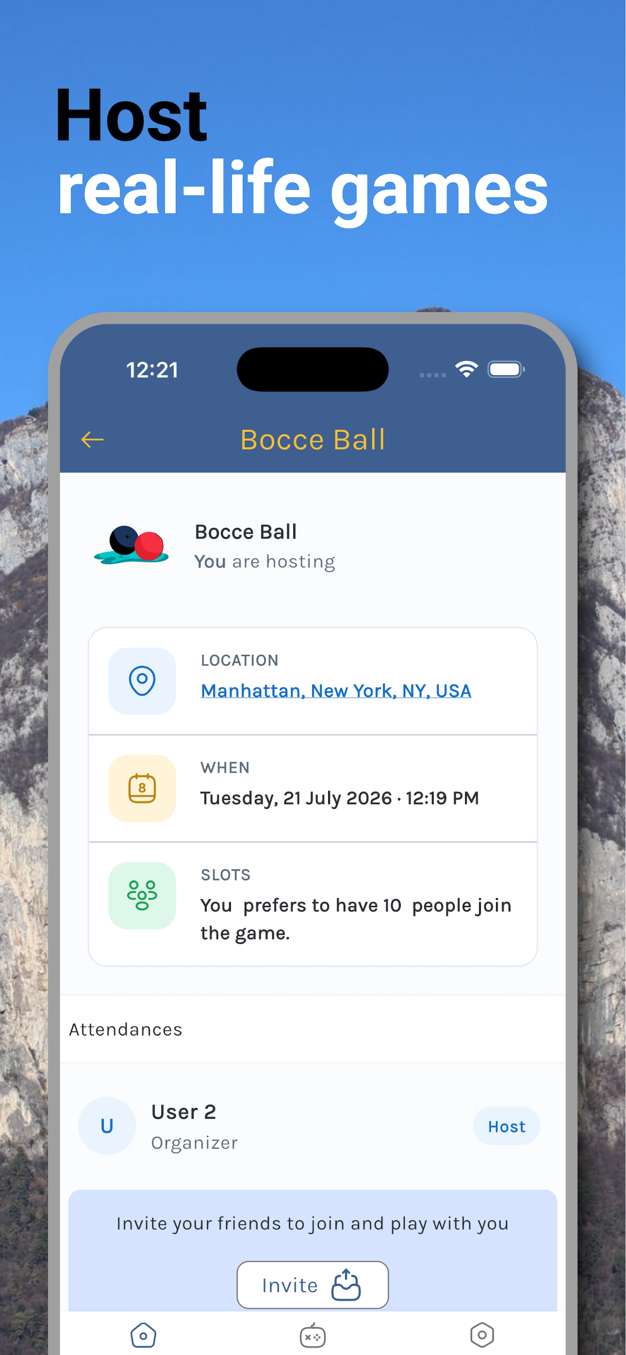 Bored Social hosted game detail screen
